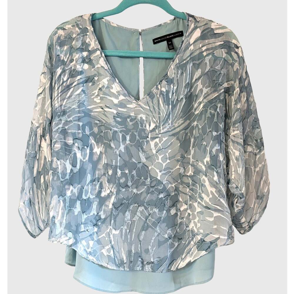 White House Black Market Silk Blend Textured Overlay Blouse XS Teal Sage